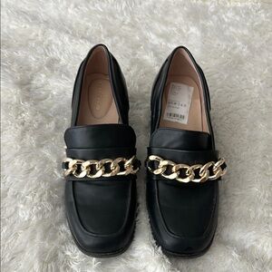 Bandolino Black and Gold Chain Heeled Loafers